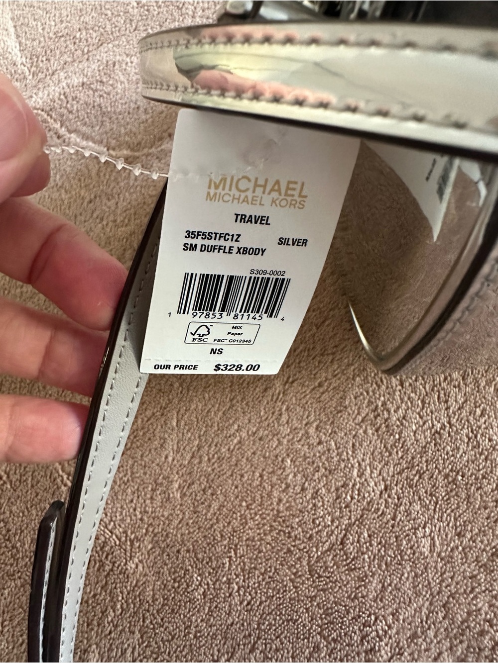 Michael Kors travel crossbody or handbag, silver, mirror finish,new with tag - Picture 12 of 16